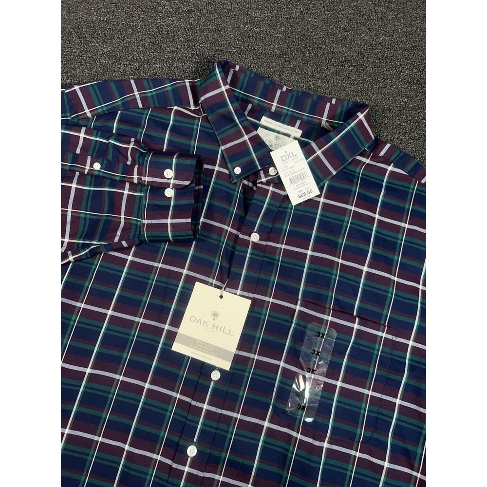 New Oak Hill Shirt Men's 3XL Plaid Dress Wrinkle Free Cool And Dry DXL Cotton